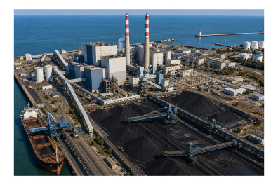 Centrale à charbon seule en vue aérienne